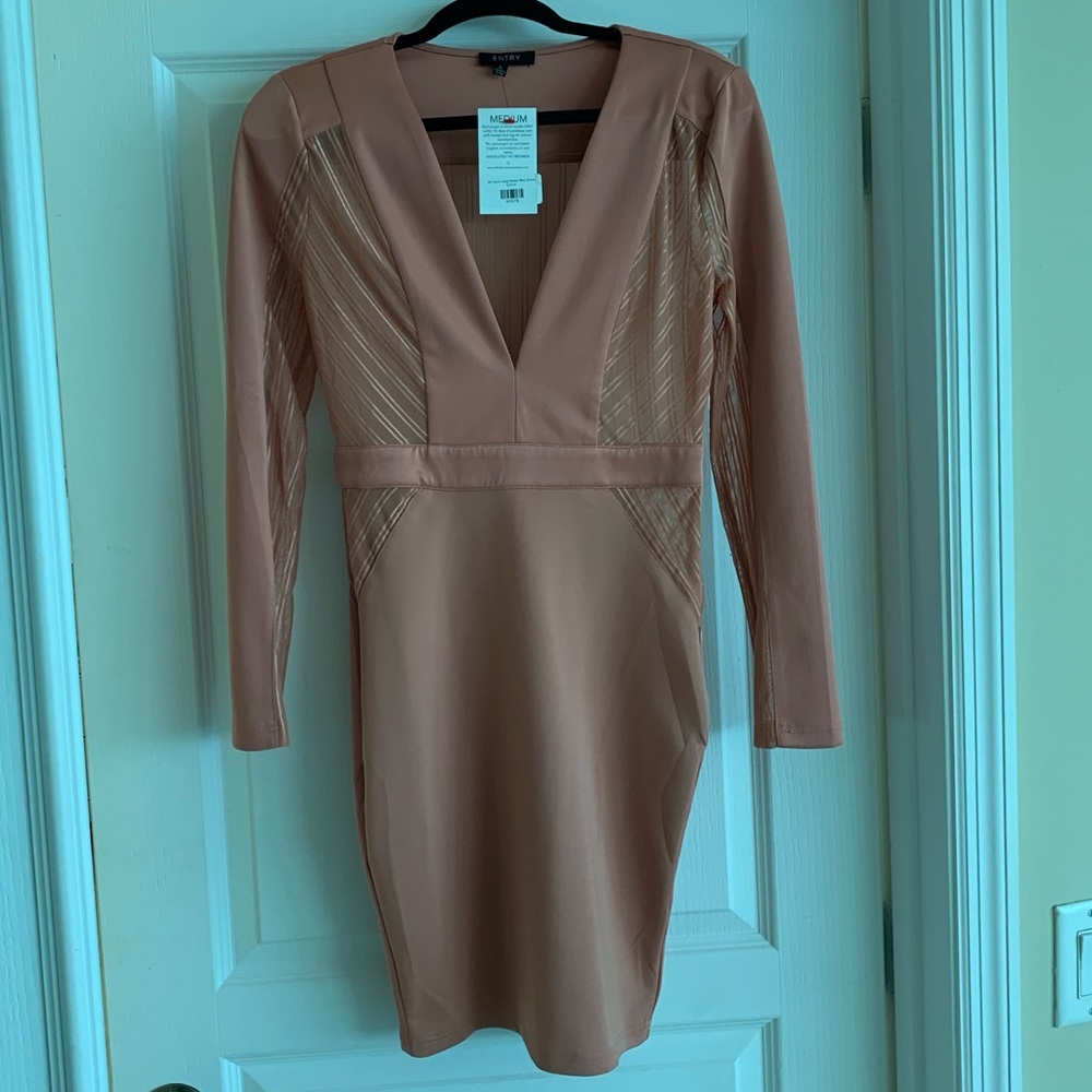 Peach Mesh Cut Mini Dress